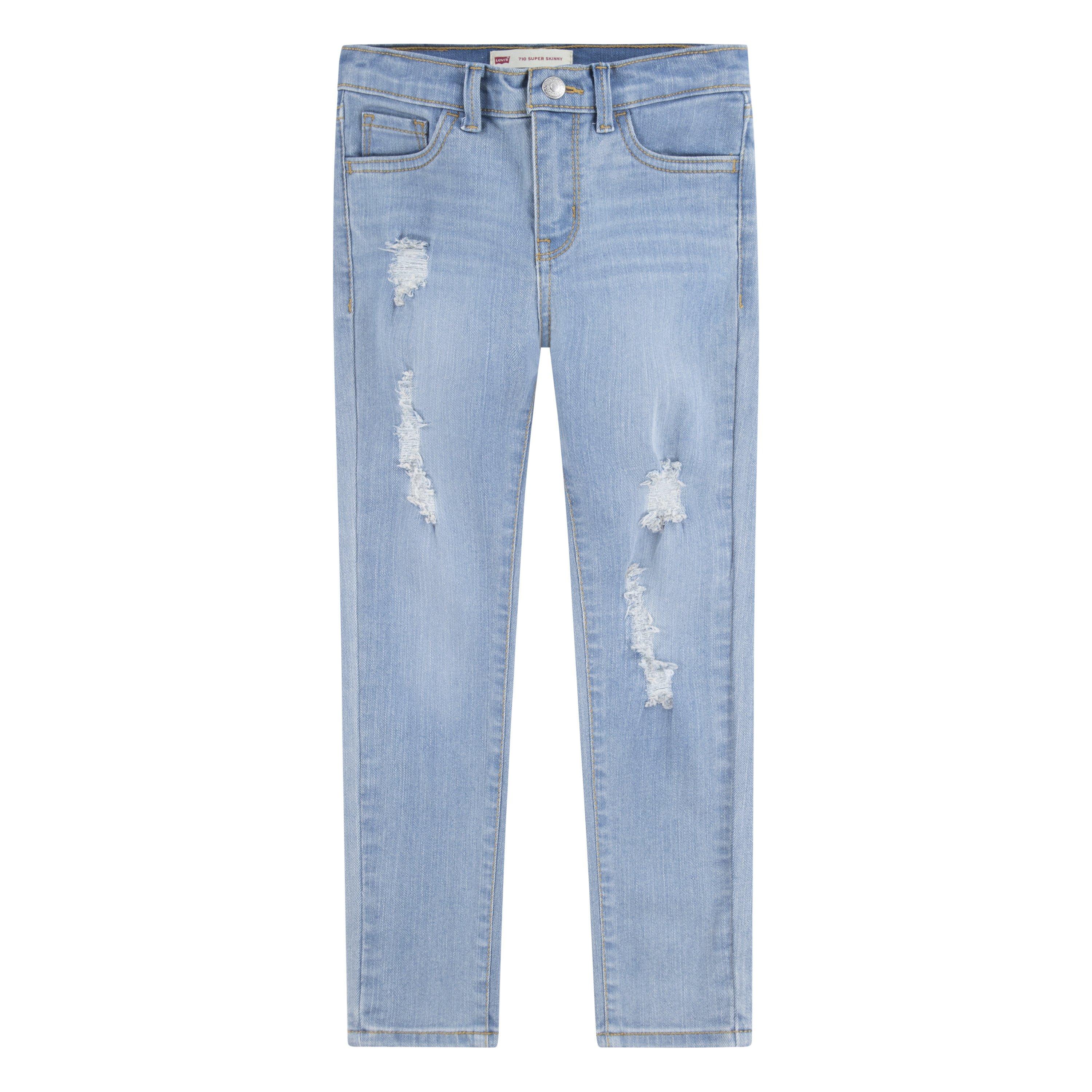 Levi's Little Girls' 710 Super Skinny Fit Slim Distressed Light Blue Wash Denim Jeans - LIGHT BLUE